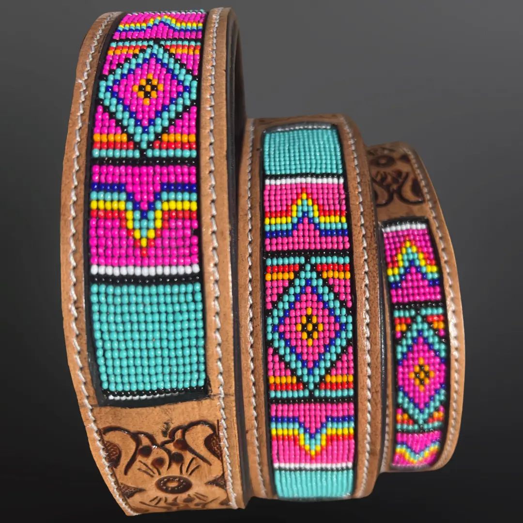 Western Tooled Leather Dog Collar